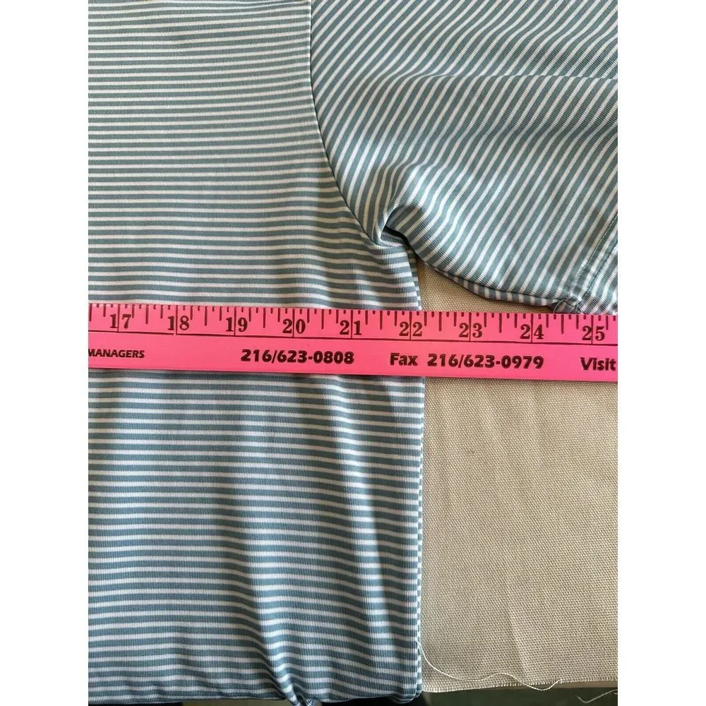 STRAIGHT DOWN Mens Golf Polo Shirt BLUE White Striped Short Sleeve Stretch L